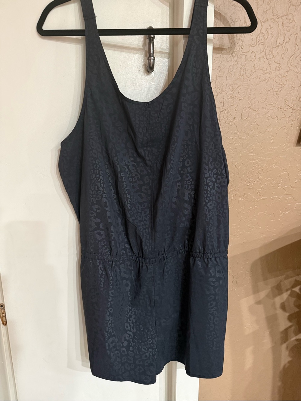 Sleeveless Dark Black Leopard-Print Tank Romper with Pockets